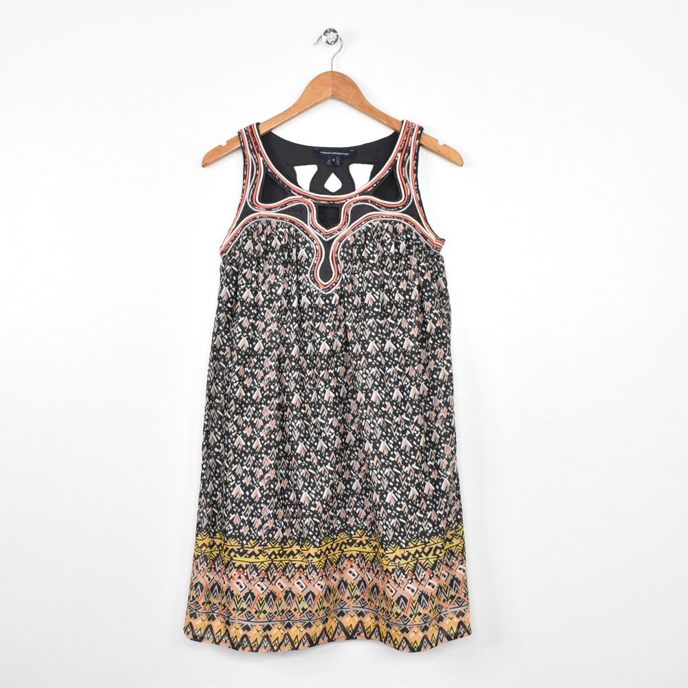 French Connection Floriana Cutout Sleeveless Shift Dress Sz 0 Boho Beach Casual
